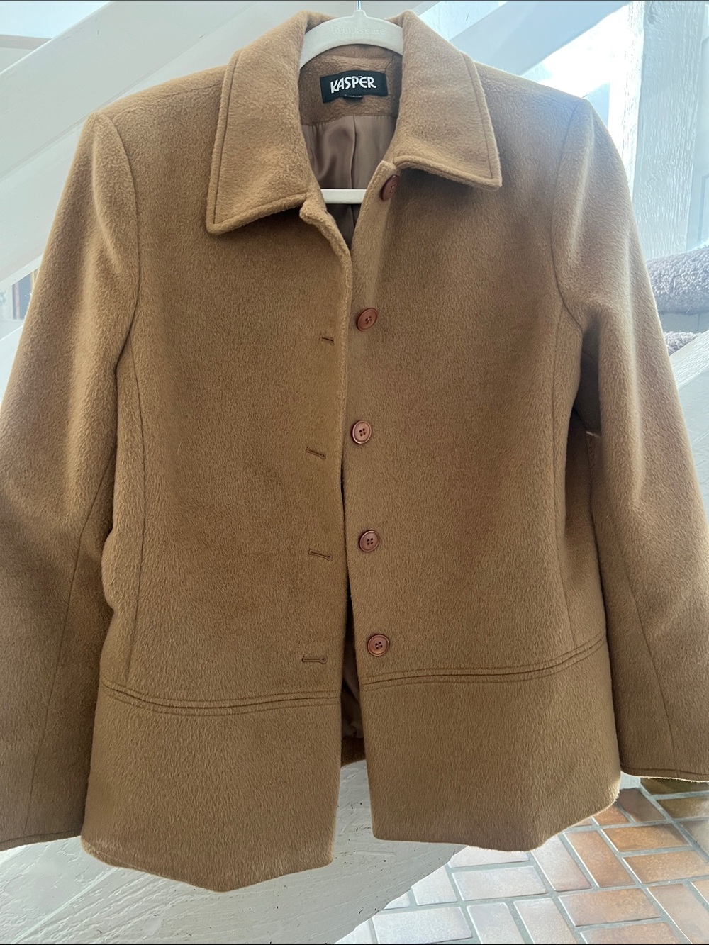 Kasper Women's Tan Button-Front Wool-Blend Pea Coat